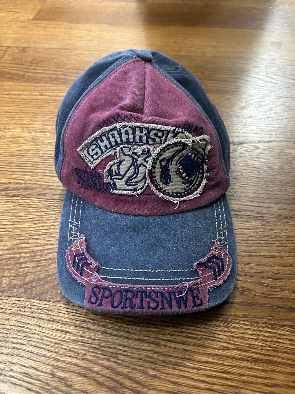 SHEIN Navy and Burgundy Patch Baseball Cap
